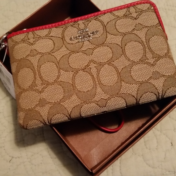 Coach Handbags - Brown and Red Coach Wristlet NWT